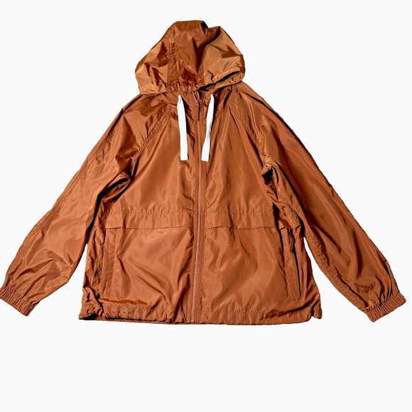 Madewell Women Raincheck Packable Raincoat Parka Hooded Windbreaker Medium Burnt - Picture 2 of 15